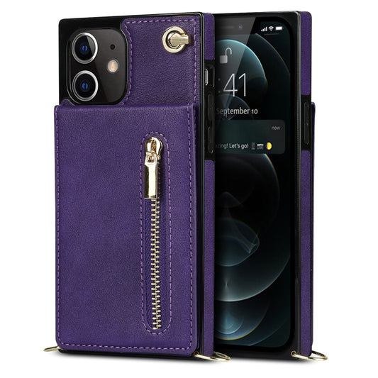 For iPhone 12 mini Cross-body Zipper Square TPU+PU Back Cover Case with Holder & Card Slots & Wallet & Strap (Purple) - iPhone 12 mini Cases by buy2fix | Online Shopping UK | buy2fix