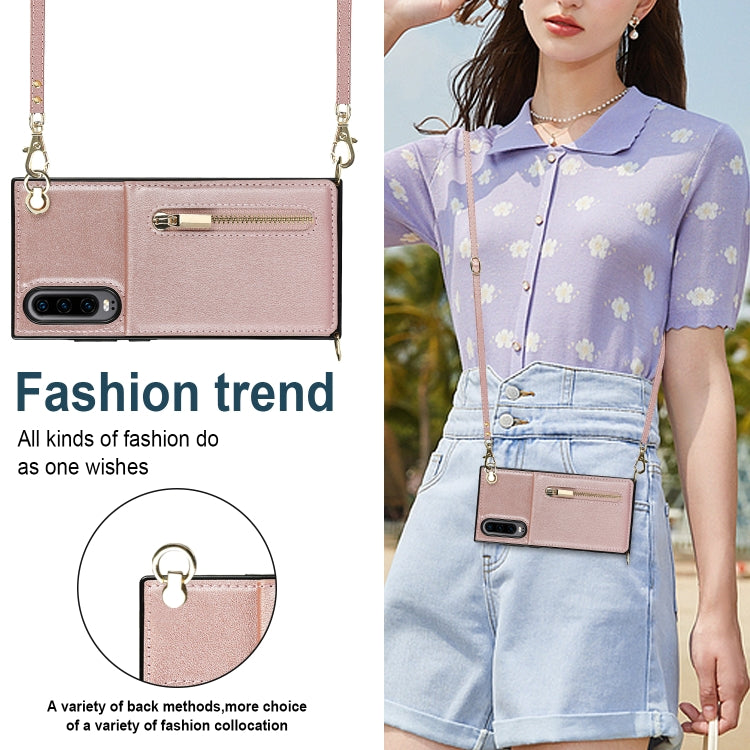 For Huawei P30 Cross-body Zipper Square TPU+PU Back Cover Case with Holder & Card Slots & Wallet & Strap(Rose Gold) by buy2fix
