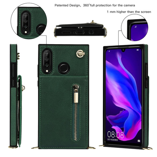 For Huawei P30 Lite Cross-body Zipper Square TPU+PU Back Cover Case with Holder & Card Slots & Wallet & Strap(Green) by buy2fix