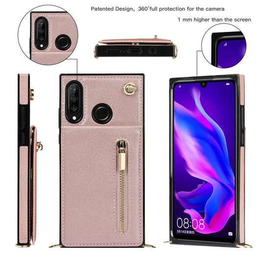 For Huawei P30 Lite Cross-body Zipper Square TPU+PU Back Cover Case with Holder & Card Slots & Wallet & Strap(Rose Gold) by buy2fix
