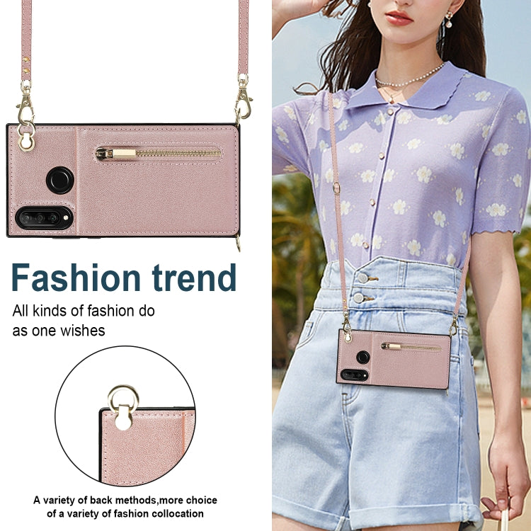 For Huawei P30 Lite Cross-body Zipper Square TPU+PU Back Cover Case with Holder & Card Slots & Wallet & Strap(Rose Gold) by buy2fix