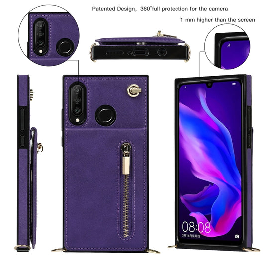 For Huawei P30 Lite Cross-body Zipper Square TPU+PU Back Cover Case with Holder & Card Slots & Wallet & Strap(Purple) by buy2fix
