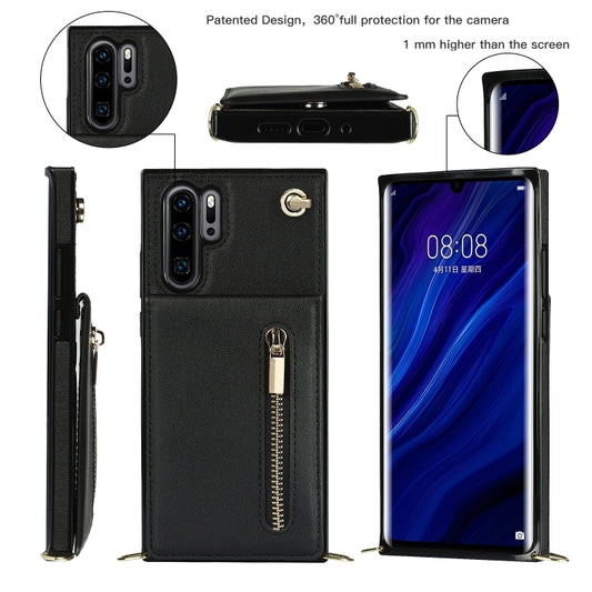 For Huawei P30 Pro Cross-body Zipper Square TPU+PU Back Cover Case with Holder & Card Slots & Wallet & Strap(Black) by buy2fix