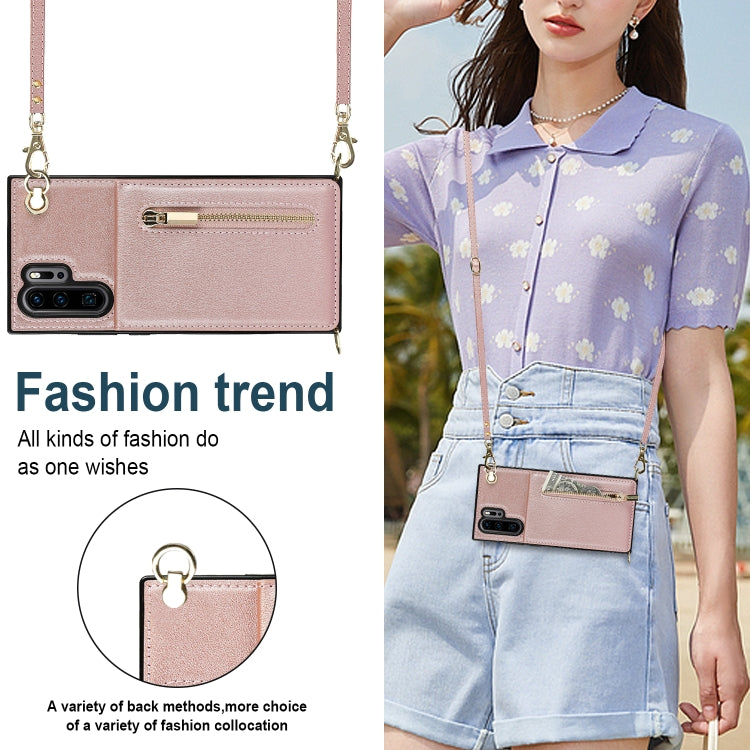 For Huawei P30 Pro Cross-body Zipper Square TPU+PU Back Cover Case with Holder & Card Slots & Wallet & Strap(Rose Gold) by buy2fix