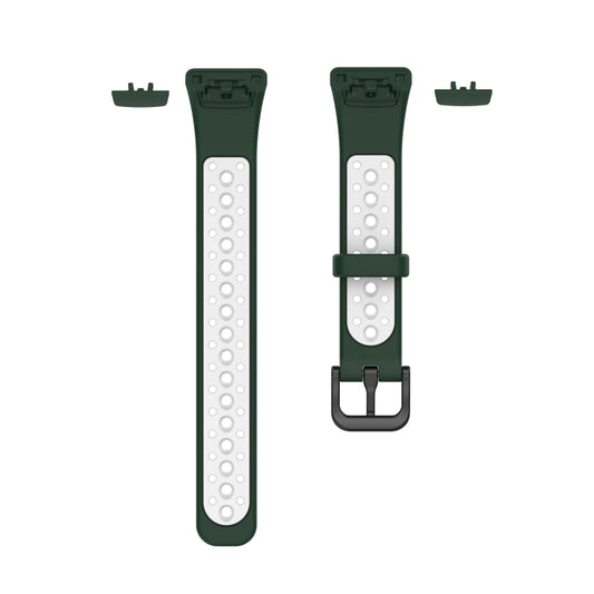 For Huawei Band 6 / Honor Band 6 Universal Two-color Breathable Silicone Watch Band(Dark Green White) by buy2fix