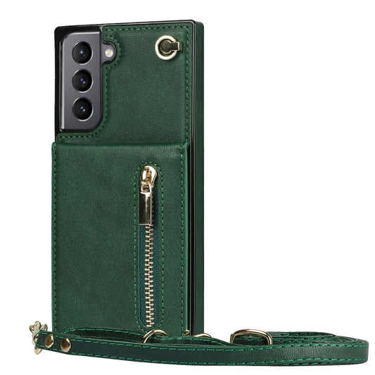 For Samsung Galaxy S21 5G Cross-body Zipper Square TPU+PU Back Cover Case with Holder & Card Slots & Wallet & Strap(Green) by buy2fix