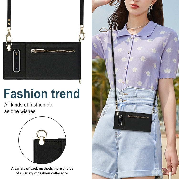 For Samsung Galaxy S10 Cross-body Zipper Square TPU+PU Back Cover Case with Holder & Card Slots & Wallet & Strap(Black) - Galaxy Phone Cases by buy2fix | Online Shopping UK | buy2fix