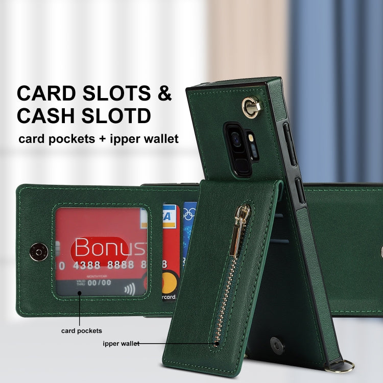 For Samsung Galaxy S9 Cross-body Zipper Square TPU+PU Back Cover Case with Holder & Card Slots & Wallet & Strap(Green) by buy2fix