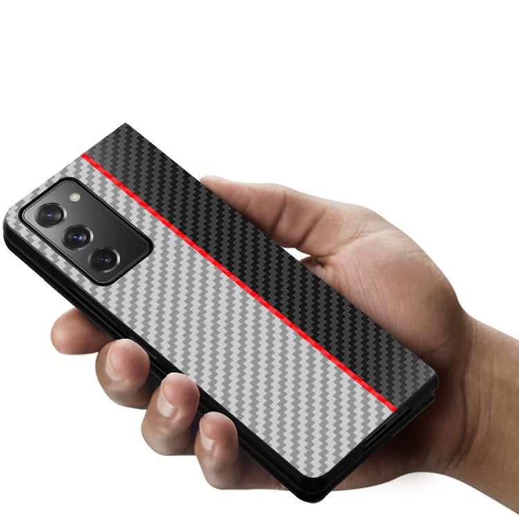 For Samsung Galaxy Z Fold2 5G Carbon Fiber Texture Color Matching Protective Case(White Red Black) by buy2fix