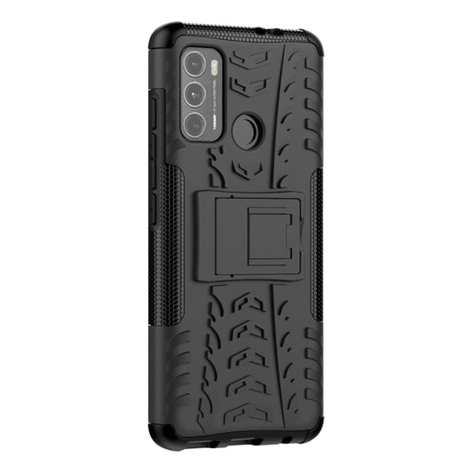 For Motorola Moto G60 Tire Texture Shockproof TPU+PC Protective Case with Holder(Black) by buy2fix
