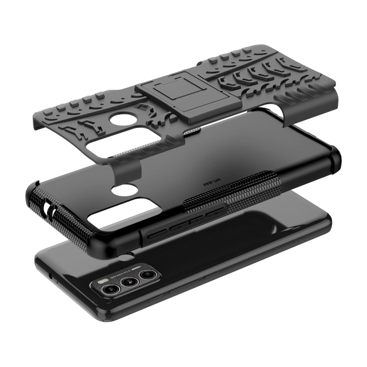 For Motorola Moto G60 Tire Texture Shockproof TPU+PC Protective Case with Holder(Black) by buy2fix