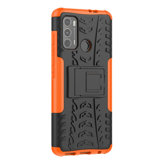 For Motorola Moto G60 Tire Texture Shockproof TPU+PC Protective Case with Holder(Orange) by buy2fix