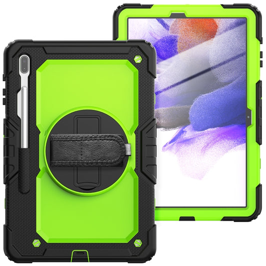 For Samsung Galaxy Tab S7 FE 12.4 inch 2021 SM-T730 / SM-T736B Shockproof Colorful Silicone + PC Protective Case with Holder & Shoulder Strap & Hand Strap & Pen Slot(Lime PC+Black) by buy2fix