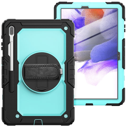 For Samsung Galaxy Tab S7 FE 12.4 inch 2021 SM-T730 / SM-T736B Shockproof Colorful Silicone + PC Protective Case with Holder & Shoulder Strap & Hand Strap & Pen Slot(Sky Blue PC+Black) by buy2fix