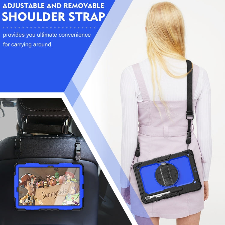 For Samsung Galaxy Tab S7 FE 12.4 inch 2021 SM-T730 / SM-T736B Shockproof Colorful Silicone + PC Protective Case with Holder & Shoulder Strap & Hand Strap & Pen Slot(Blue PC+Black) by buy2fix