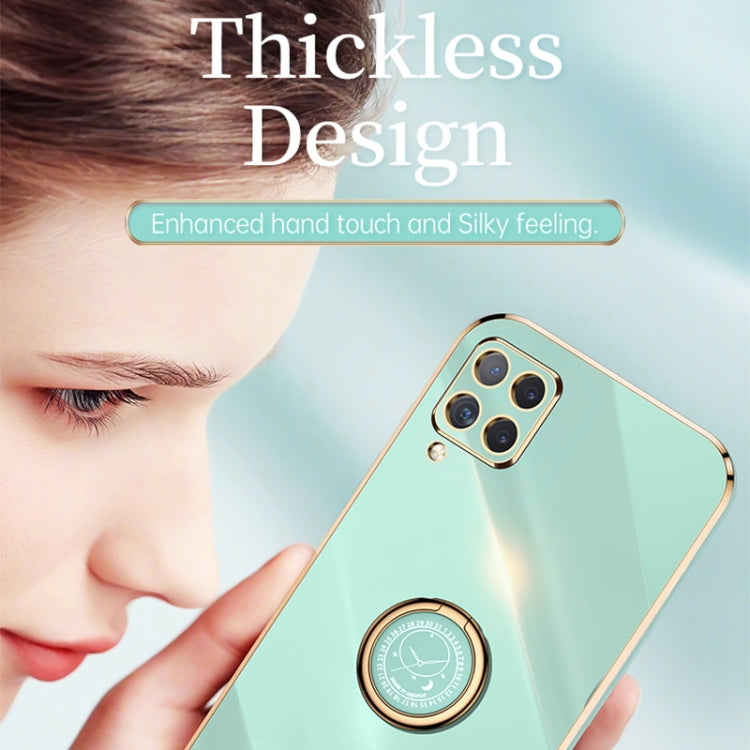 For Samsung Galaxy A22 4G XINLI Straight Edge 6D Electroplate TPU Phone Case with Ring Holder(Pink) by XINLI