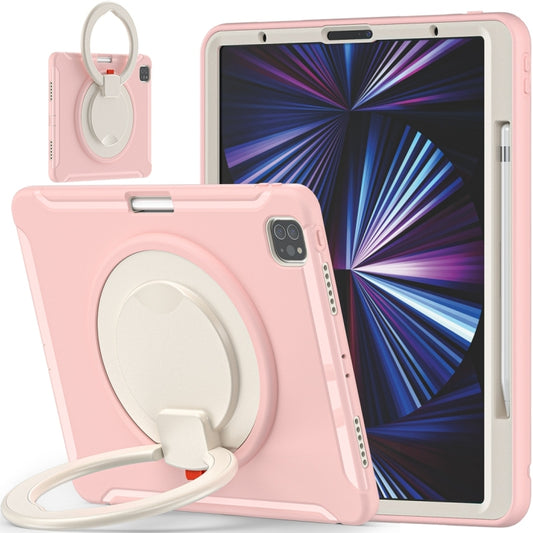 For iPad Pro 12.9 2022 / 2021 Shockproof TPU + PC Protective Tablet Case with 360 Degree Rotation Foldable Handle Grip Holder & Pen Slot(Cherry Blossoms Pink) - iPad Pro 12.9 (2022/2021) Cases by buy2fix | Online Shopping UK | buy2fix