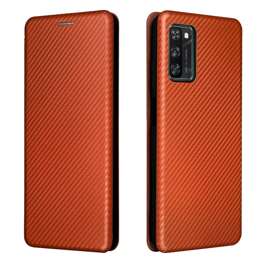 For Blackview A100 Carbon Fiber Texture Horizontal Flip TPU + PC + PU Leather Case with Card Slot(Brown) by buy2fix