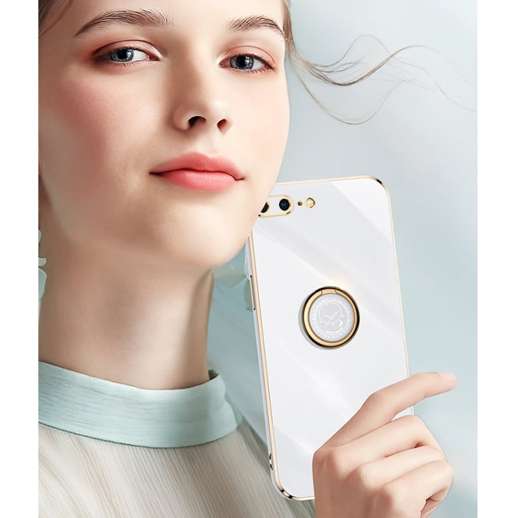 XINLI Straight Edge 6D Electroplate TPU Phone Case with Ring Holder For iPhone 6 Plus / 6s Plus(White) by XINLI