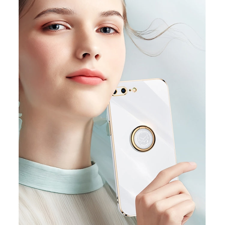 XINLI Straight Edge 6D Electroplate TPU Phone Case with Ring Holder For iPhone 8 Plus / 7 Plus(Pink) by XINLI