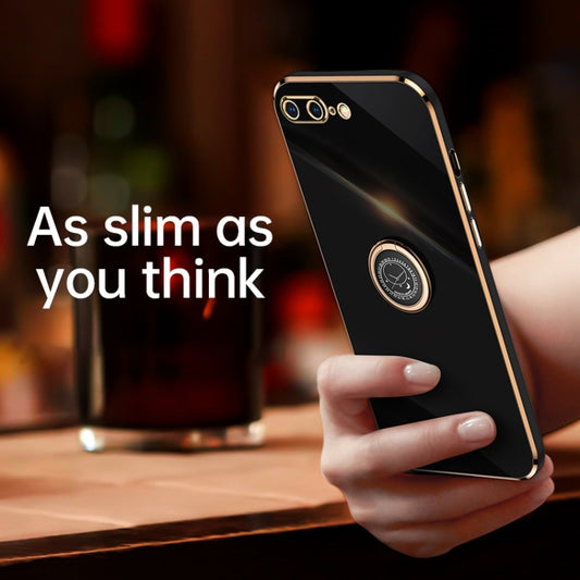 For iPhone SE 2022 / SE 2020 / 8 / 7 XINLI Straight Edge 6D Electroplate TPU Phone Case with Ring Holder(Pink) by XINLI