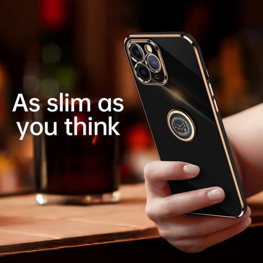 For iPhone 11 XINLI Straight Edge 6D Electroplate TPU Phone Case with Ring Holder (Black) by XINLI