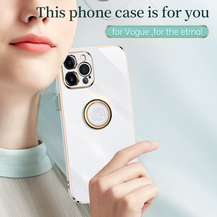 For iPhone 12 Pro Max XINLI Straight Edge 6D Electroplate TPU Phone Case with Ring Holder(Celestial Blue) - iPhone 12 Pro Max Cases by XINLI | Online Shopping UK | buy2fix