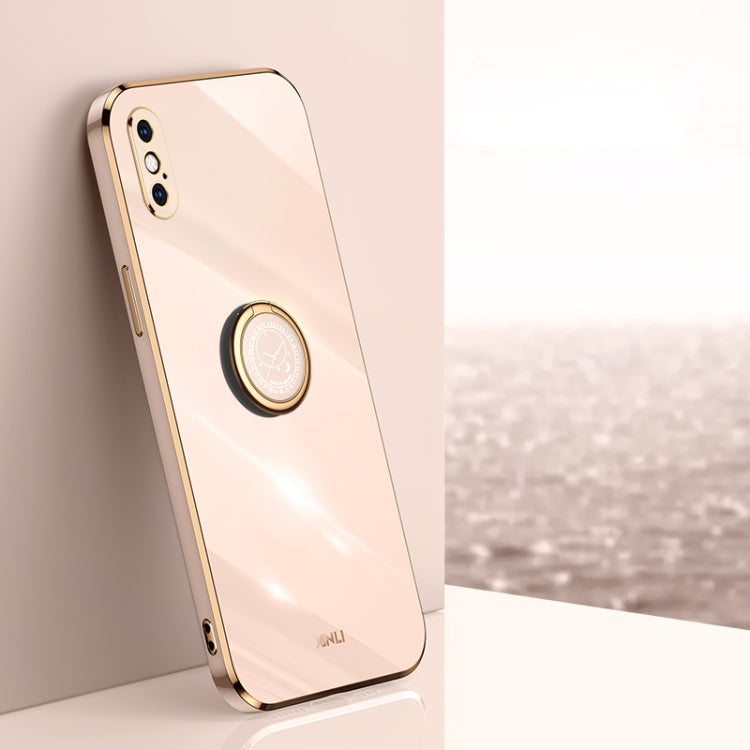 For iPhone X XINLI Straight Edge 6D Electroplate TPU Phone Case with Ring Holder(Pink) - More iPhone Cases by XINLI | Online Shopping UK | buy2fix