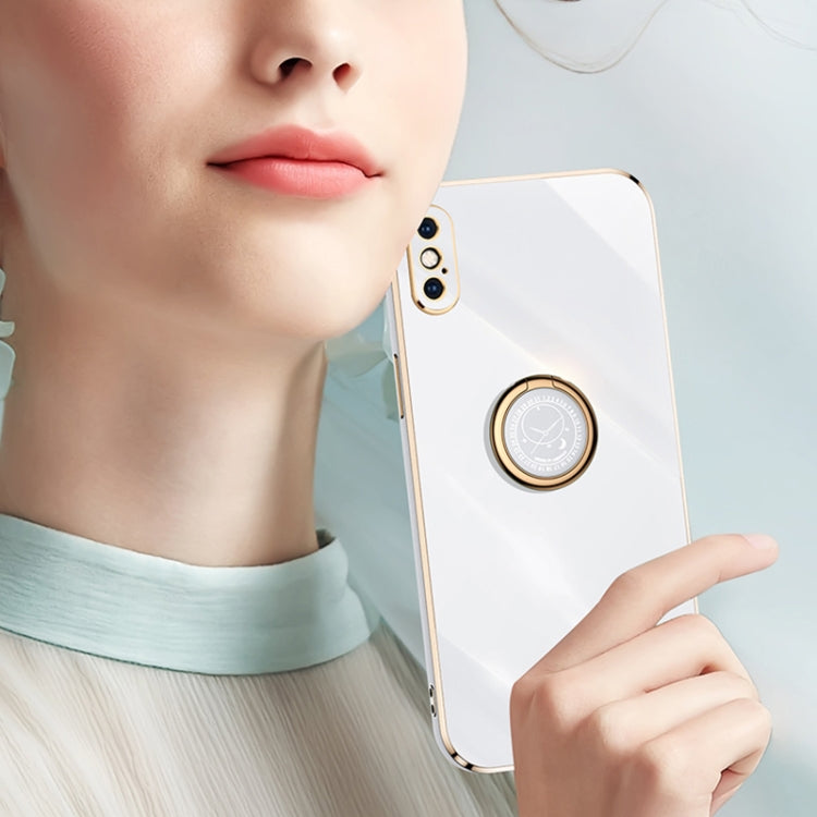 For iPhone XR XINLI Straight Edge 6D Electroplate TPU Phone Case with Ring Holder(Celestial Blue) - More iPhone Cases by XINLI | Online Shopping UK | buy2fix