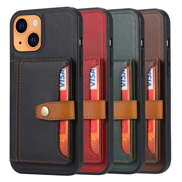 For iPhone 13 mini Calfskin Color Matching Shockproof TPU + PU Case with Holder & Card Slot (Black) by buy2fix