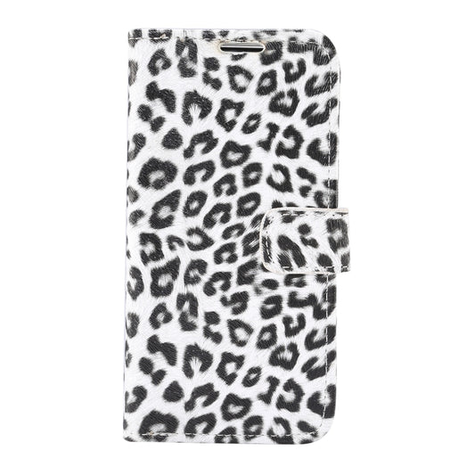 For iPhone 13 Leopard Pattern Horizontal Flip PC + PU Leather Case with Holder & Card Slots & Wallet(White) by buy2fix