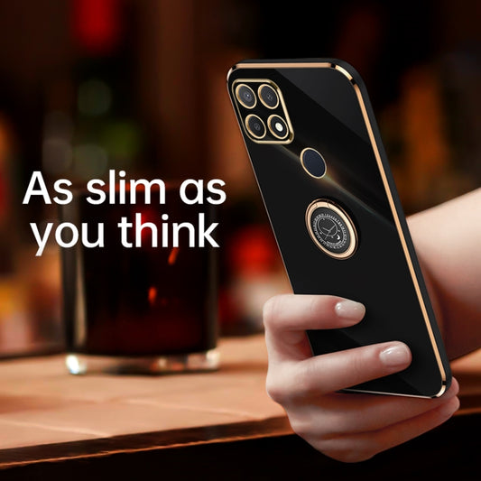 For OPPO A15 XINLI Straight Edge 6D Electroplate TPU Phone Case with Ring Holder(Pink) by XINLI