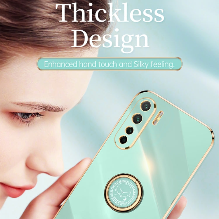 For OPPO A91 XINLI Straight Edge 6D Electroplate TPU Phone Case with Ring Holder(Cherry Purple) by XINLI