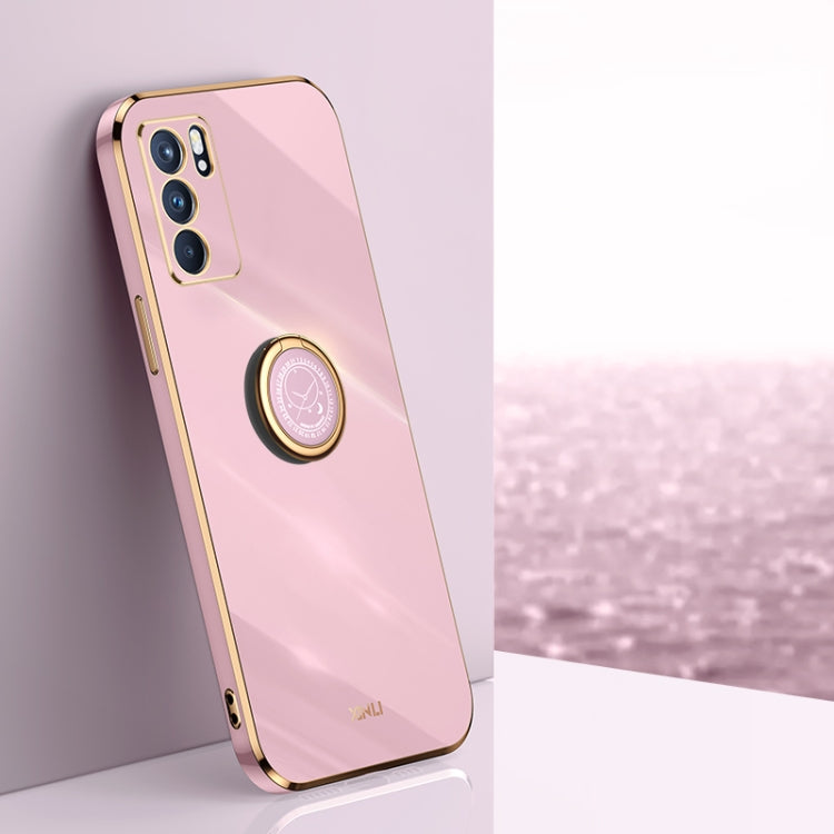 For OPPO Reno6 Pro 5G XINLI Straight Edge 6D Electroplate TPU Phone Case with Ring Holder(Cherry Purple) - OPPO Cases by XINLI | Online Shopping UK | buy2fix