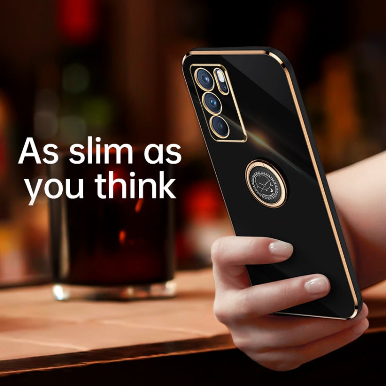 For OPPO Reno6 Pro 5G XINLI Straight Edge 6D Electroplate TPU Phone Case with Ring Holder(Cherry Purple) - OPPO Cases by XINLI | Online Shopping UK | buy2fix