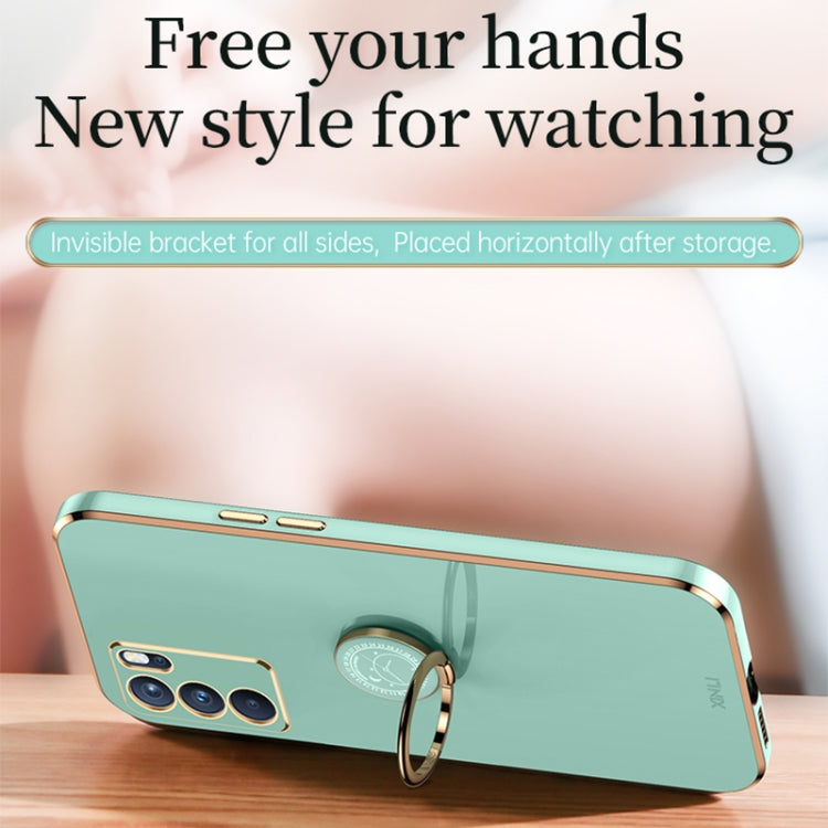 For OPPO Reno6 Pro 5G XINLI Straight Edge 6D Electroplate TPU Phone Case with Ring Holder(Cherry Purple) - OPPO Cases by XINLI | Online Shopping UK | buy2fix