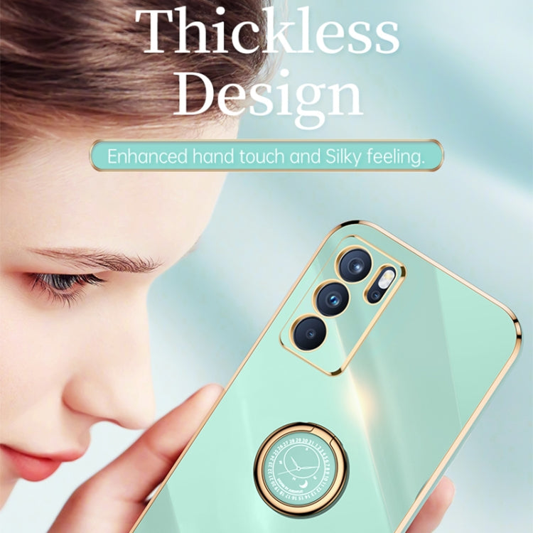 For OPPO Reno6 Pro 5G XINLI Straight Edge 6D Electroplate TPU Phone Case with Ring Holder(Cherry Purple) - OPPO Cases by XINLI | Online Shopping UK | buy2fix