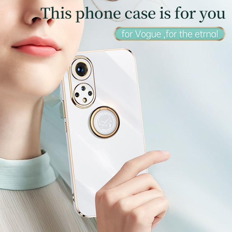 For Honor 50 XINLI Straight Edge 6D Electroplate TPU Phone Case with Ring Holder(White) by XINLI