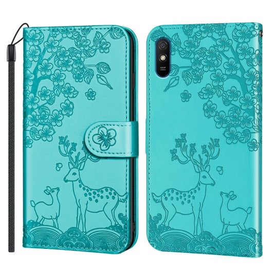 For Xiaomi Redmi 9A Sika Deer Embossing Pattern Horizontal Flip PU Leather Case with Holder & Card Slot & Wallet & Photo Frame(Green) by buy2fix