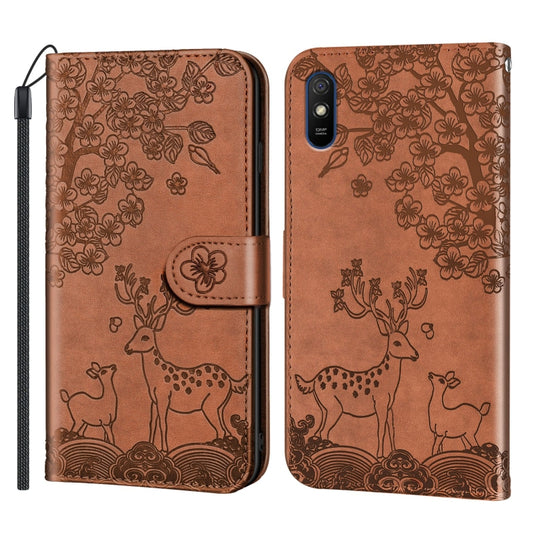 For Xiaomi Redmi 9A Sika Deer Embossing Pattern Horizontal Flip PU Leather Case with Holder & Card Slot & Wallet & Photo Frame(Brown) by buy2fix