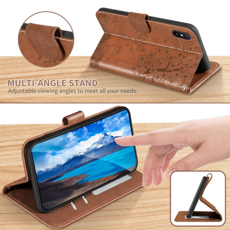 For Xiaomi Redmi 9A Sika Deer Embossing Pattern Horizontal Flip PU Leather Case with Holder & Card Slot & Wallet & Photo Frame(Brown) by buy2fix