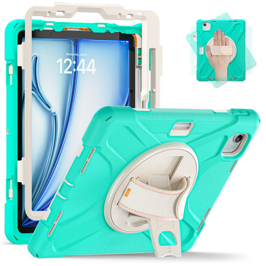 For iPad Air 11 2024 / Air 5 10.9 2022 / Air 4 10.9 2020 / Pro 11 2022 /2021 / 2018 / 2020 Silicone + PC Protective Tablet Case with Holder & Shoulder Strap(Mint Green) by buy2fix