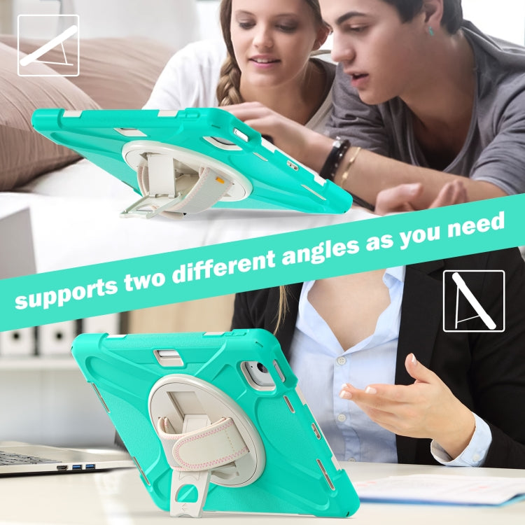 For iPad Air 11 2024 / Air 5 10.9 2022 / Air 4 10.9 2020 / Pro 11 2022 /2021 / 2018 / 2020 Silicone + PC Protective Tablet Case with Holder & Shoulder Strap(Mint Green) by buy2fix
