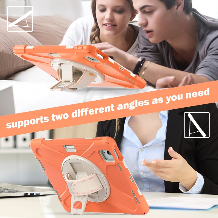 For iPad Air 11 2024 / Air 5 10.9 2022 / Air 4 10.9 2020 / Pro 11 2022 /2021 / 2018 / 2020 Silicone + PC Protective Tablet Case with Holder & Shoulder Strap(Orange) by buy2fix