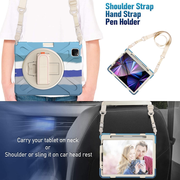 For iPad Air 11 2024 / Air 5 10.9 2022 / Air 4 10.9 2020 / Pro 11 2022 /2021 / 2018 / 2020 Silicone + PC Protective Tablet Case with Holder & Shoulder Strap(Colorful Blue) - iPad Pro 11 (2022/2021) Cases by buy2fix | Online Shopping UK | buy2fix