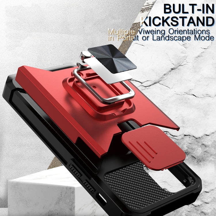 For iPhone 12 Pro Max Sliding Camshield Card Slot Ring Kickstand Phone Case(Red) by buy2fix