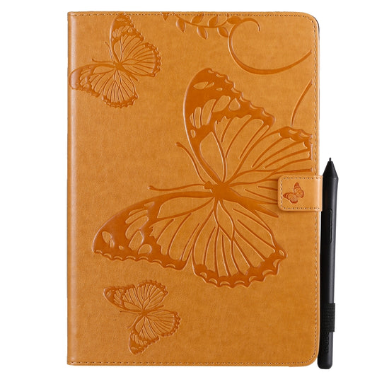 For iPad 10.2 / Pro 10.5 / Air 2019 Pressed Printing Butterfly Pattern Horizontal Flip PU Leather Case with Holder & Card Slots & Wallet & Pen Slot(Yellow) by buy2fix