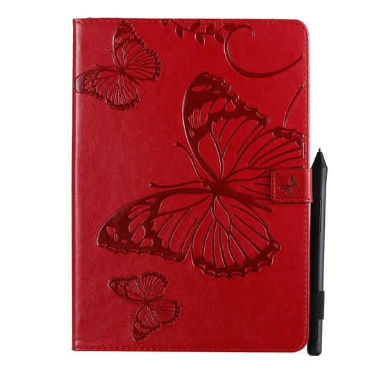 For iPad 10.2 / Pro 10.5 / Air 2019 Pressed Printing Butterfly Pattern Horizontal Flip PU Leather Case with Holder & Card Slots & Wallet & Pen Slot(Red) by buy2fix