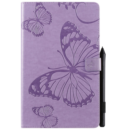 For Galaxy Tab A 10.1 (2019) Pressed Printing Butterfly Pattern Horizontal Flip PU Leather Case with Holder & Card Slots & Wallet & Pen Slot(Purple) by buy2fix