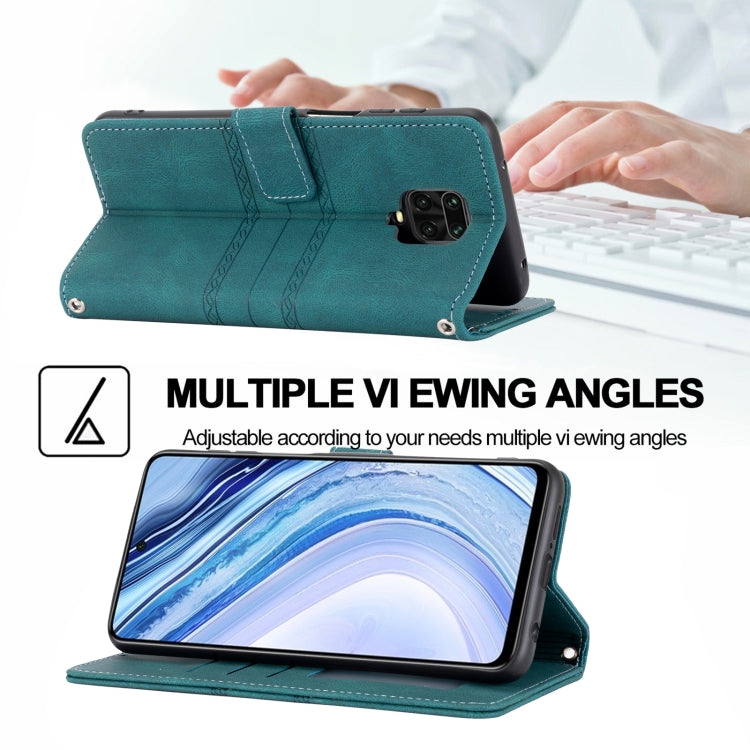 For Xiaomi Redmi Note 9 Pro Max Embossed Striped Magnetic Buckle PU + TPU Horizontal Flip Leather Case with Holder & Card Slot & Wallet & Photo Frame & Sling(Green) by buy2fix